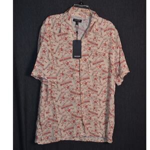 NEW True Religion Men's Large AOP Buddha Camp Button Up Shirt Short Sleeve NWT